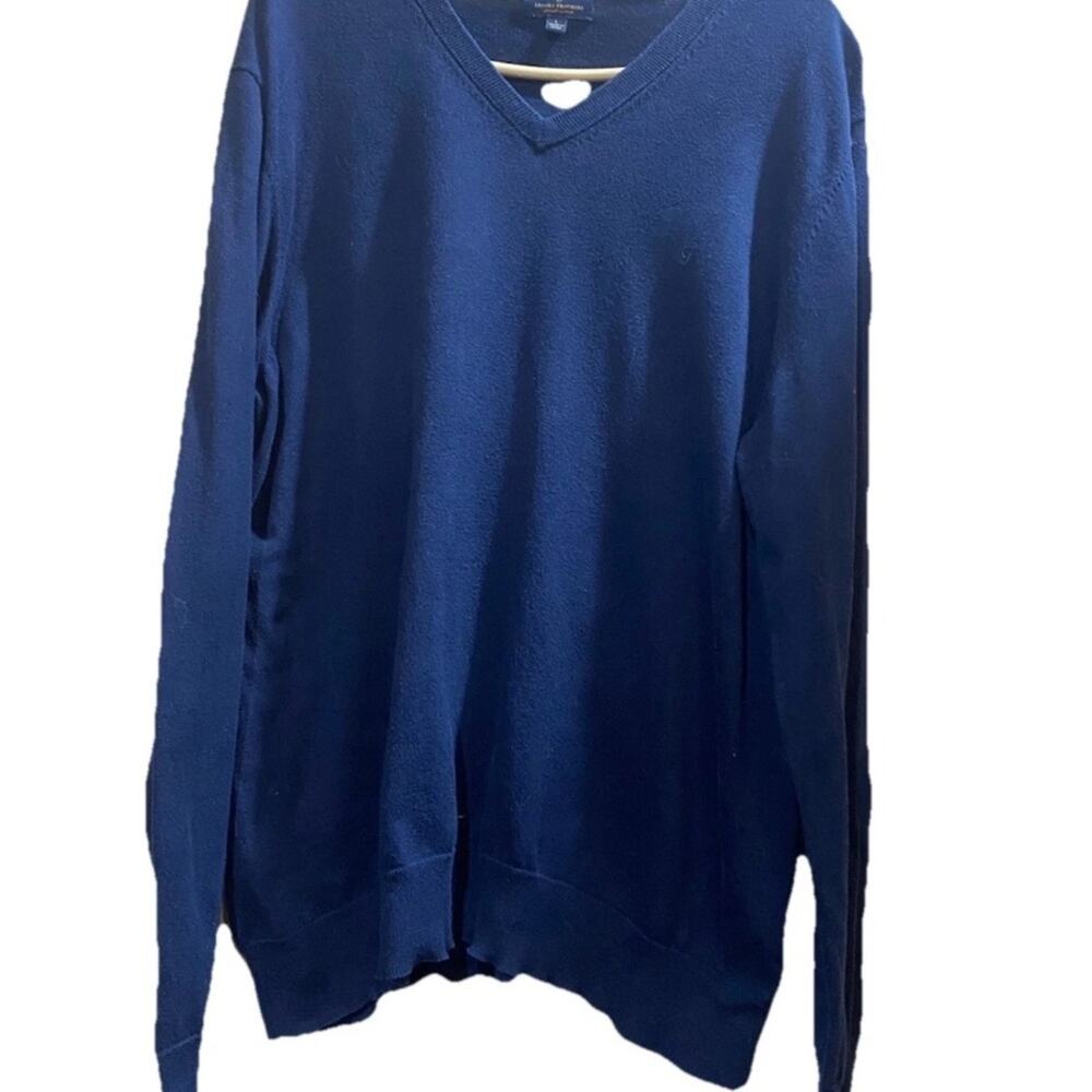 Brooks Brothers Sweater Men's Large Navy V-Neck Supima Cotton Preppy Tight Knit